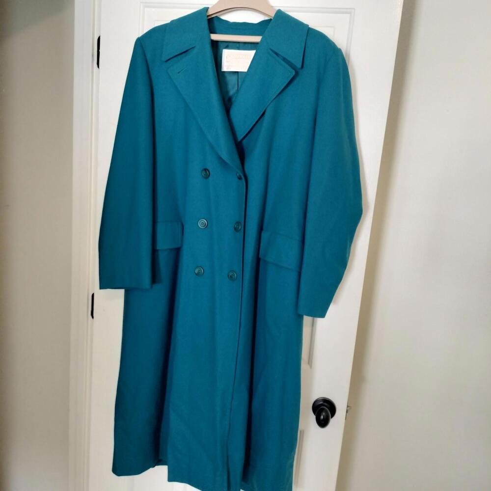 Vintage 1970s Pendleton Virgin Wool Lined‎ Teal Trench Coat Women's 16